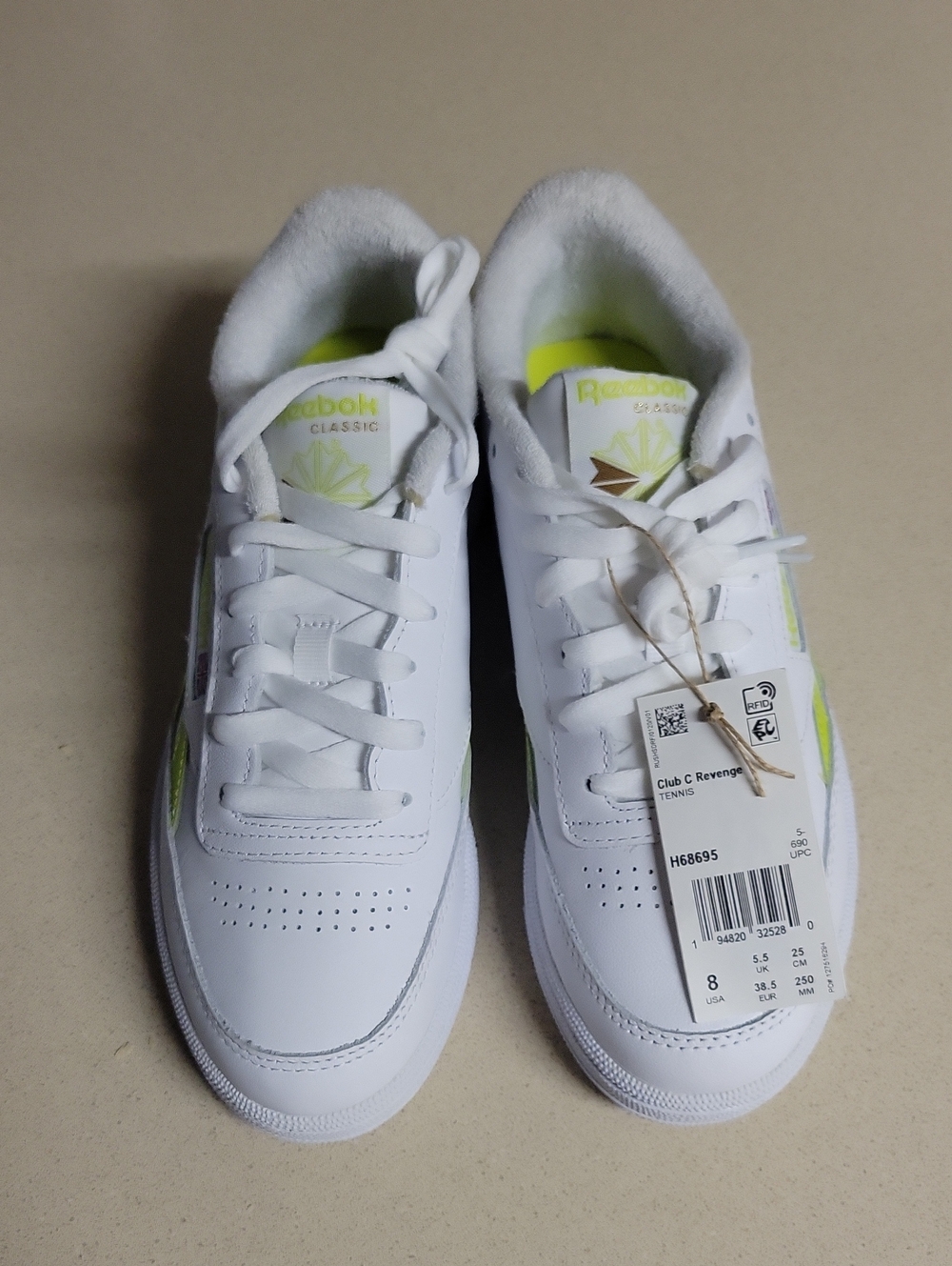 Reebok White Low-Top Sneakers with Neon Green Accents